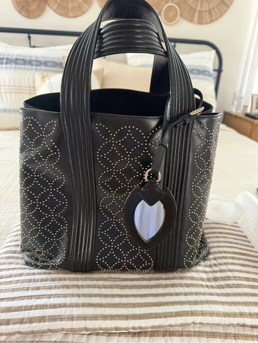 ALAIA Arabesque Black Studded Leather Tote Bag